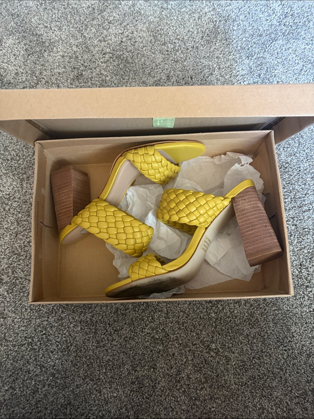 Steve Madden Yellow Woven Double-Band Block Heel Sandals